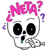 a cartoon drawing of a skull with the word neta written above it