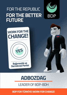 a poster for the republic for the better future with a robot