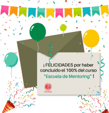 a card that says felicidades por haber concluido el 100 % del curso