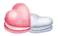 a pink heart shaped cookie and a blue heart shaped cookie on a white background