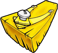 a cartoon drawing of a yellow piece of cheese with a screw on top .