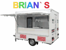 a white trailer with brian 's written on the top