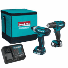 a makita lithium ion tool set with a blue bag