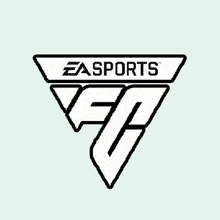 the logo for ea sports fc is a black and white logo with a triangle in the middle .