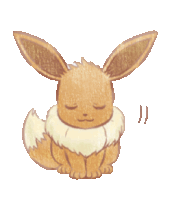 a brown eevee with its eyes closed is sitting down