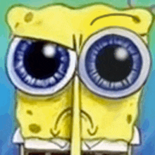 a close up of a spongebob squarepants cartoon character with big eyes .