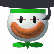 a 3d rendering of a cartoon character with a green hat and a speech bubble .