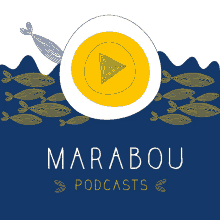 a logo for marabou podcasts shows a yellow circle with a play button