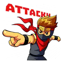 a cartoon of a ninja pointing at something with the word attack above him