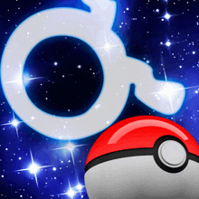 a red and white pokemon ball with a white letter o above it