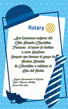 an invitation for a rotary event with a hat and tie on it