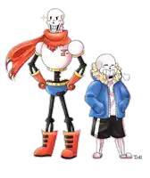 a drawing of papyrus and sans standing next to each other with the letters lndi at the bottom