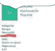 a drawing of a speech bubble that says 5+ wychowanie fizyczne