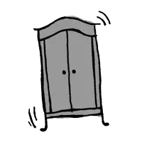 a cartoon drawing of a wardrobe with a rainbow door