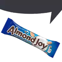 a blue and white almond joy candy bar