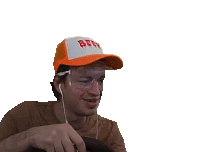 a man wearing a baseball cap with the word beer on it