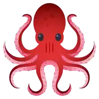 a red octopus with pink tentacles and a white background