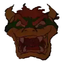 a close up of a cartoon character 's face with horns and teeth