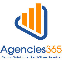 a blue and orange logo for a company called agencies365