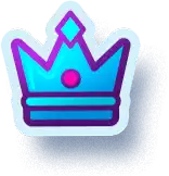 a sticker of a blue and purple crown with a pink circle on top .