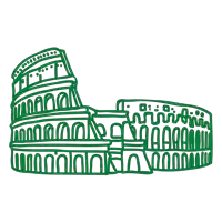 a drawing of the colosseum in green against a white backdrop