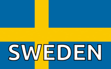 a blue and yellow flag with the word sweden written in white