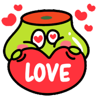 a green frog is holding a red heart with the word love written on it