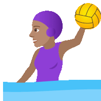 a woman in a purple swimsuit is holding a yellow water polo ball