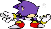 a cartoon drawing of a purple sonic the hedgehog holding something