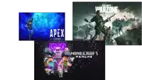 apex legends call of duty warzone and minecraft realms are displayed on a white background