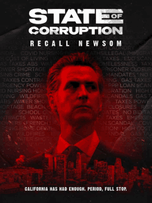 a poster for state of corruption shows a man in a suit and tie