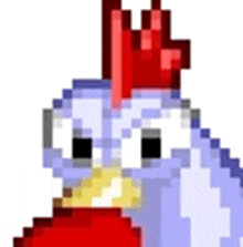 a pixel art drawing of a chicken with a red crest on its head .