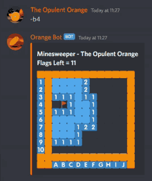 a screenshot of a game called minesweeper - the opulent orange flags left = 11