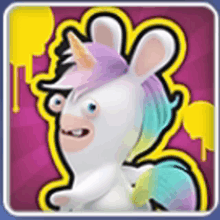 a unicorn rabbit with a purple mane and tail on a purple background