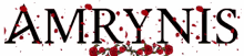 the name amrynis is written in black with red roses surrounding it