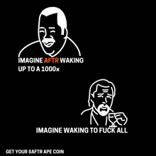 a black and white drawing of a man with the words imagine after waking up to a 1000x imagine waking to fuck all