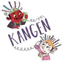 a cartoon drawing of a man and a woman with the word kangen written above them