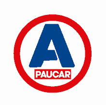 a blue letter a is in a red circle with the word paucar below it