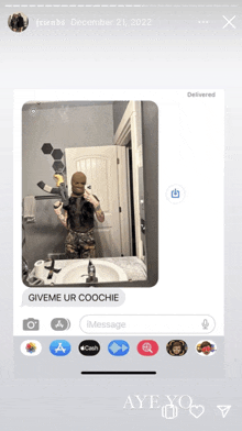 a person is taking a selfie in front of a mirror and asking for ur coochie