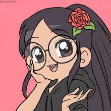 a drawing of a girl with a rose in her hair