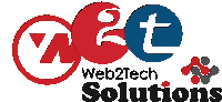 a logo for web2tech solutions shows a red and blue circle