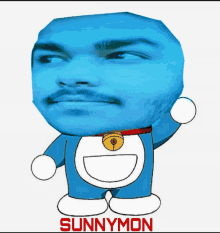 a cartoon drawing of a man with a blue face and the name sunnymon