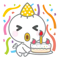 a cartoon character wearing a party hat is holding a birthday cake