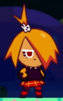 a cartoon character with orange hair and a crown on her head is standing in the dark .