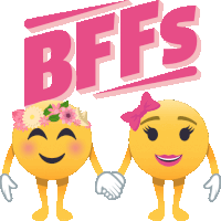 a couple of smiley faces holding hands with the word bffs in the background