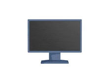 a blue computer monitor with a black screen is sitting on a white background .