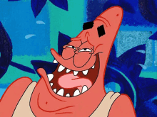 patrick star from spongebob is making a funny face with his mouth open