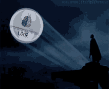 a batman stands in front of a light that says uxr