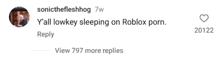 sonicthefleshhog 7w y'all lowkey sleeping on roblox porn reply view 797 more replies