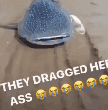 a picture of a fish with the words they dragged her ass